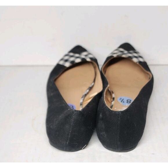 black ballet flats W/ white plaid toe Sz 8.5 Slip On Pointed Toe Suede ROSS - Picture 6 of 10
